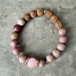 Rhodokrosit, Jade & Rudraksha, mala armband