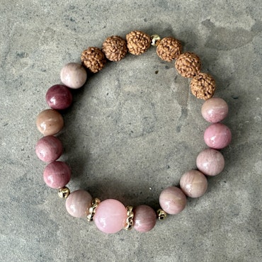 Rhodokrosit, Jade & Rudraksha, mala armband