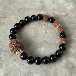 Svart onyx & Rudraksha, mala armband