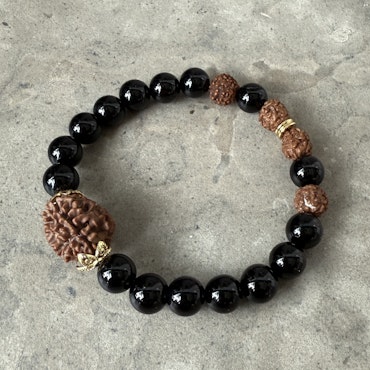 Svart onyx & Rudraksha, mala armband