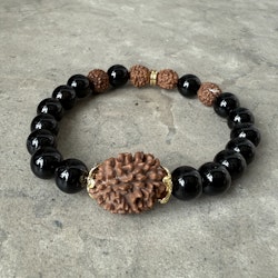 Svart onyx & Rudraksha, mala armband