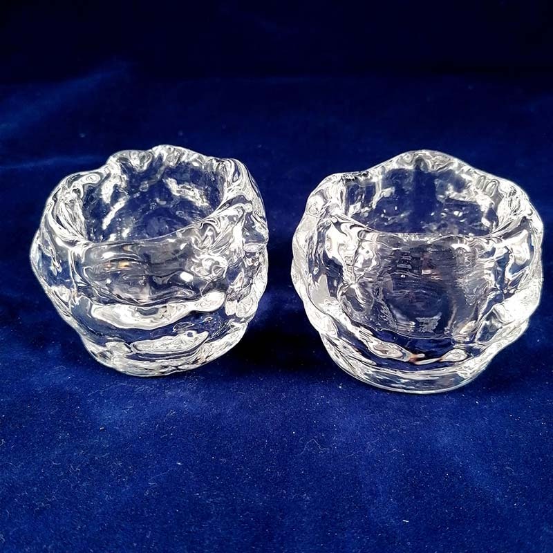 Ljuslykta ,2 st, kristall, liten "Snöboll", Ann Wärff, Kosta Boda -  Kinnekulle Antique