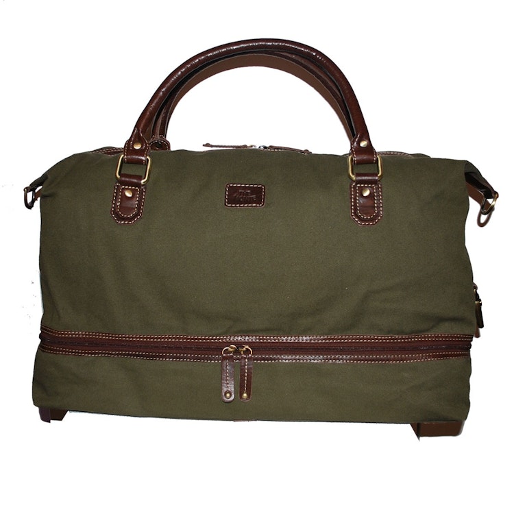 Bag stor kakigrön canvas med bruna läderdetaljer The Monte 57098