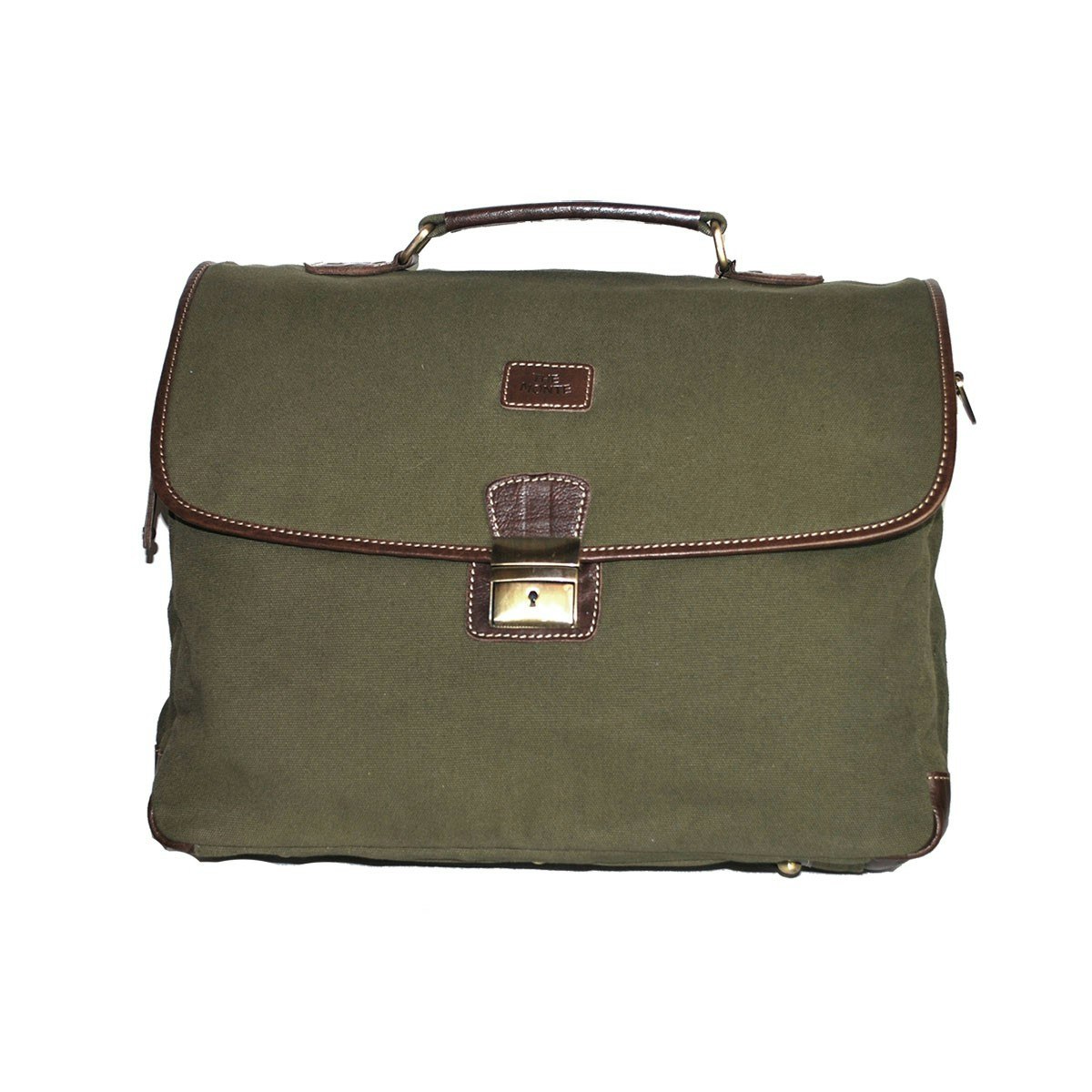Portfölj kahkigrön canvas med bruna läderdetaljer The Monte - Bags4Fun.se
