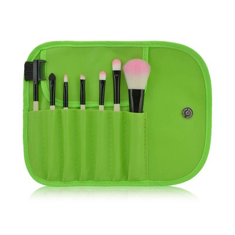Makeup-penslar set 7 st fodral konstskinn grön