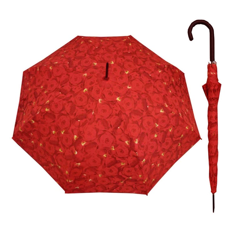 Paraply långt dam röda rosor vindsäkert