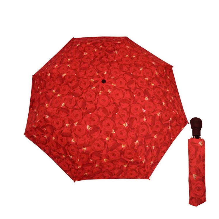 Paraply hopfällbart dam röda rosor vindsäkert