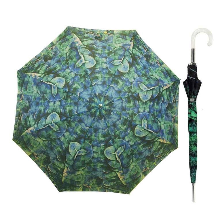 Paraply långt dam med blå grön vindsäkert