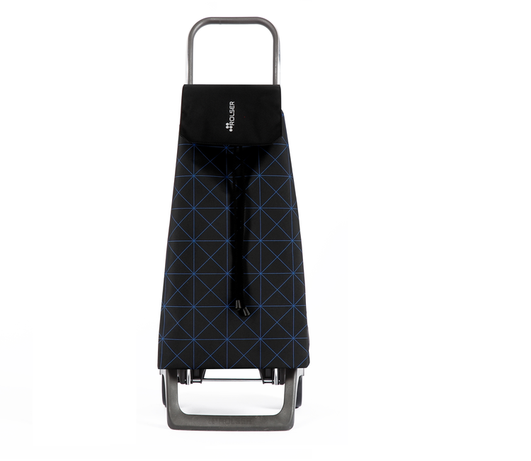 Shoppingvagn Joy svart väska med mönster i blåa linjer