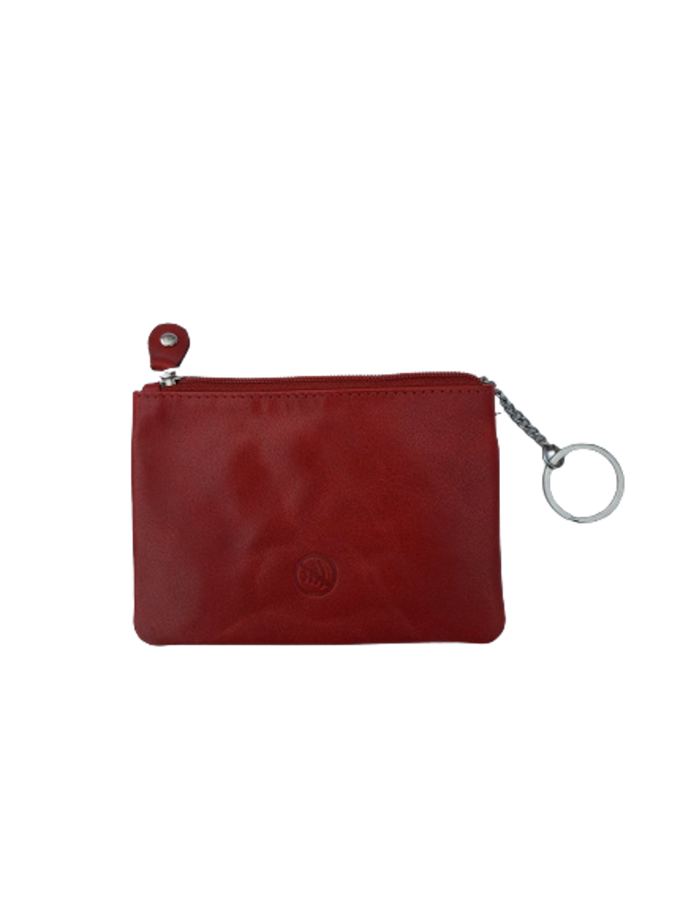 Nyckelfodral med 1 kedja och nyckelring i rött läder