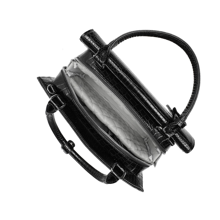Väska Dam med axelrem Svart Croco, Tiny Tip Croco Black 10 tum, Socha Design, insida med vadd fodral