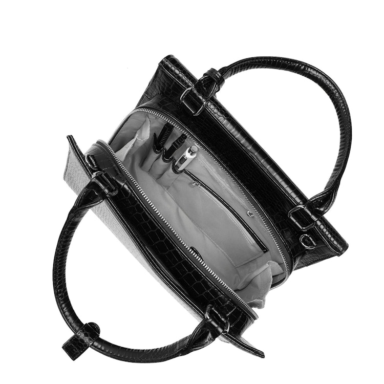 Väska Dam med axelrem Svart Croco, Tiny Tip Croco Black 10 tum, Socha Design, insida utan datorfodral