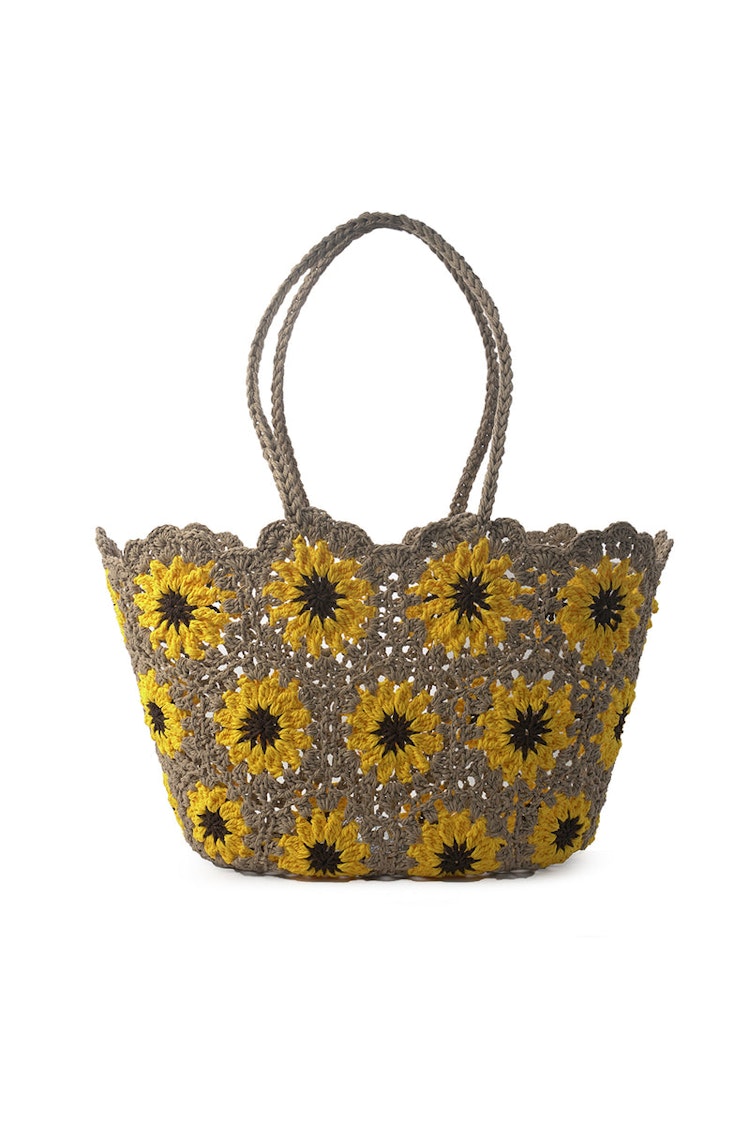Ceannis väska Virkad korgväska Crochet Sunflower, Sand-färgad