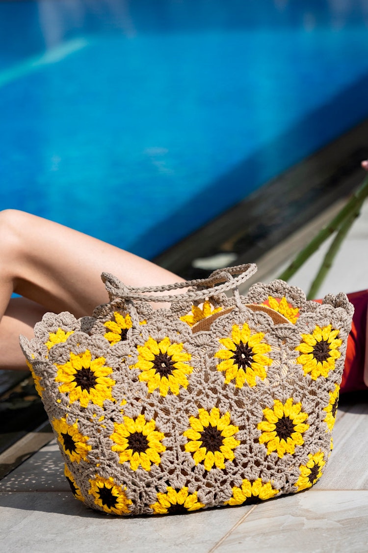 Ceannis väska Virkad korgväska Crochet Sunflower, Sand-färgad 048101710