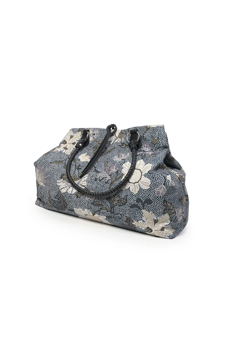 WEEKEND BAG DENIM BLUE FLOWER LINEN - Ceannis