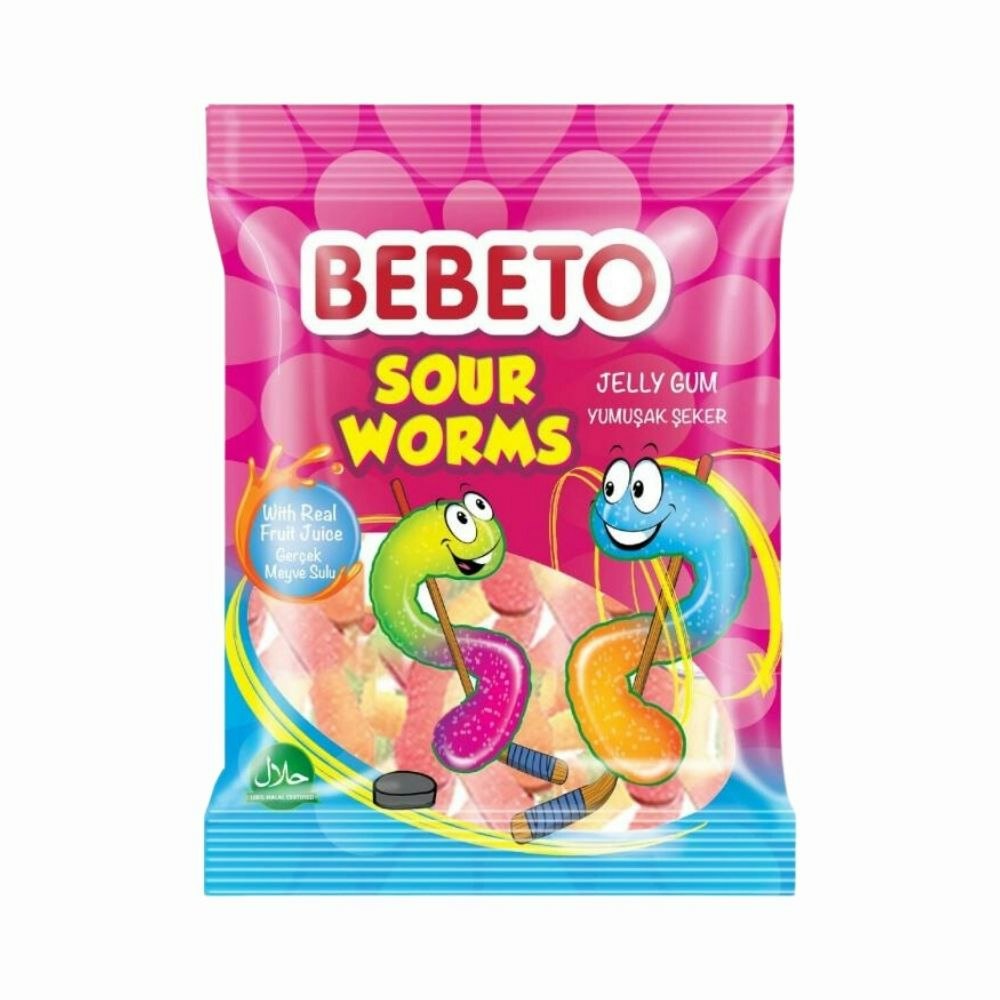 Bebeto Sour Worms 80g påse