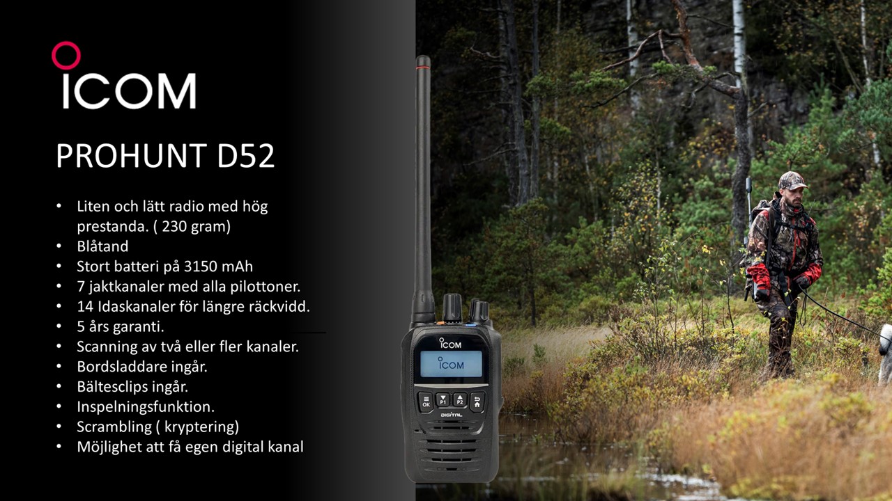 Jaktradio - ICOM ProHunt D52 Digital/Analog jaktradio med Bluetooth