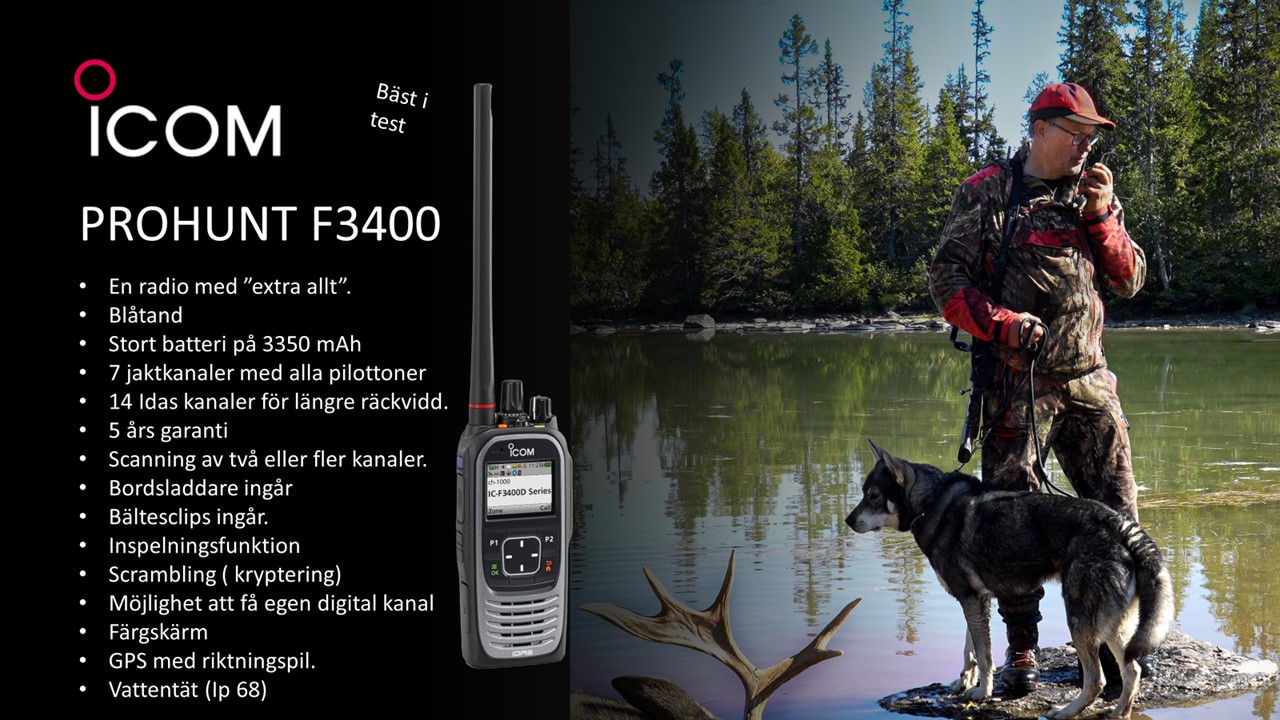 Jaktradio - Prohunt F3400DS Digital jaktradio, Svart, GPS, Blåtand inkl batteri & laddare