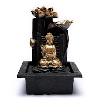Vattenfontän med Buddha och Lotusblomma.