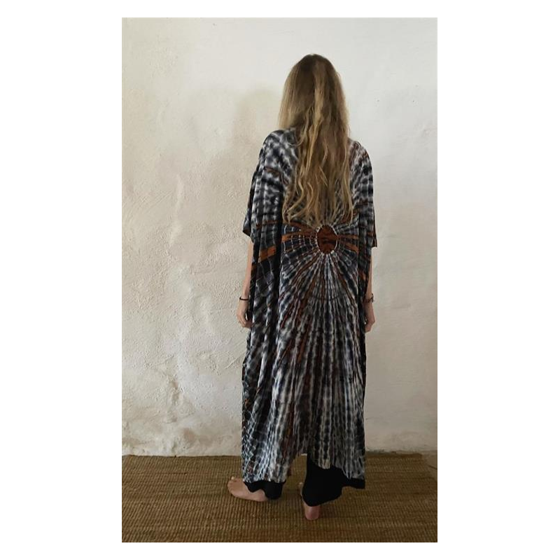 kaftan tie dye grå vit