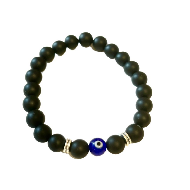 Armband med pärlor av svart Onyx och Onda ögat