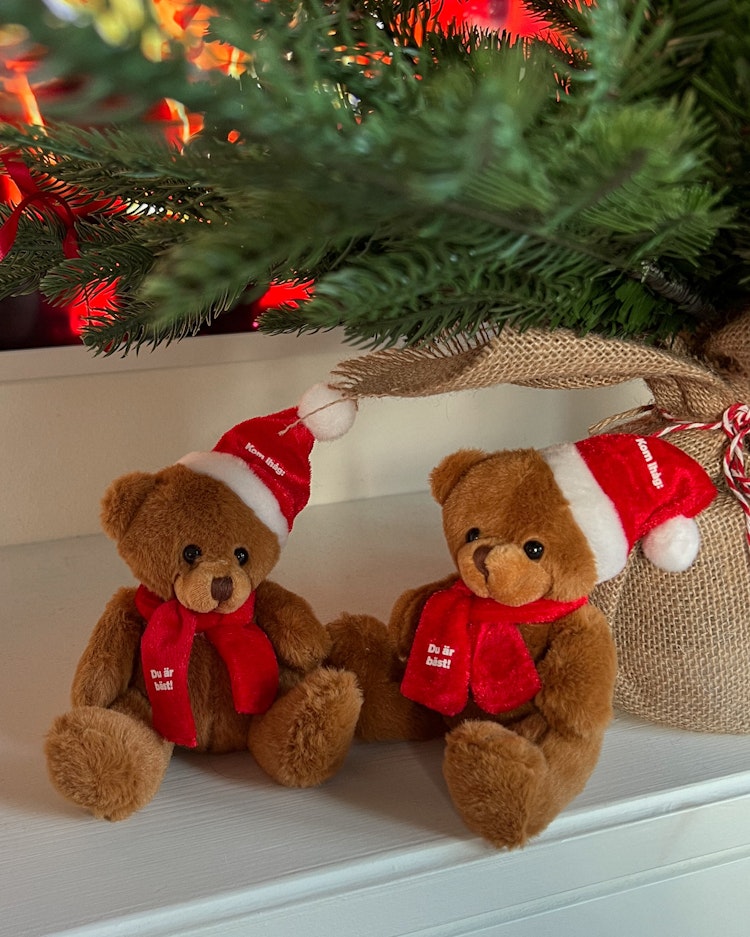 Julpaket: Två nallar med tomteluva