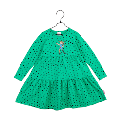 Pippi Långstrump Prick-volangklänning grön