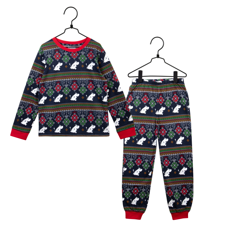 Ornament pyjamas barn mörkblå