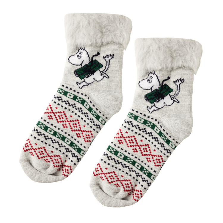 Moomintroll fluffiga sockor grå