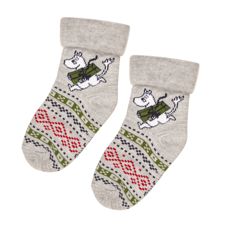 Moomintroll fluffiga sockor grå