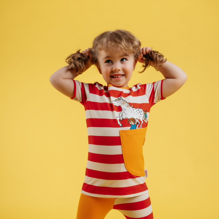 Pippi rand t-shirt röd - Stl. 98cl