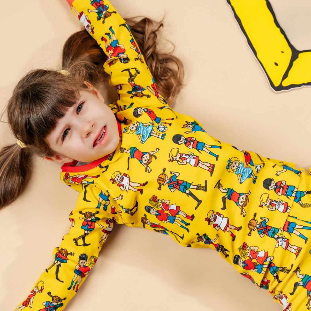 Pippi med vänner pyjamas gul - Stl. 86/92cl