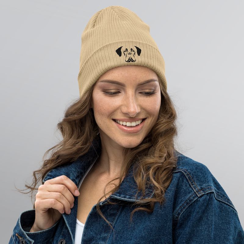 Organic ribbed beanie black dog - woman