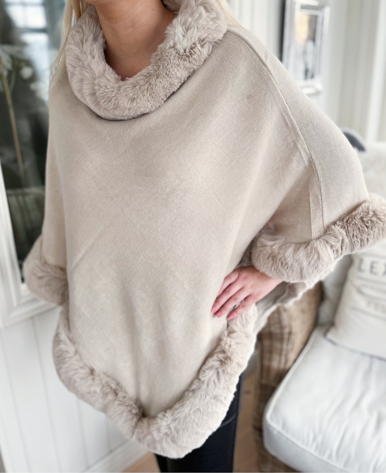 Poncho fuskpäls Beige