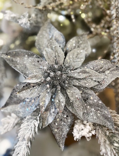 Poinsettia superglittrig silver