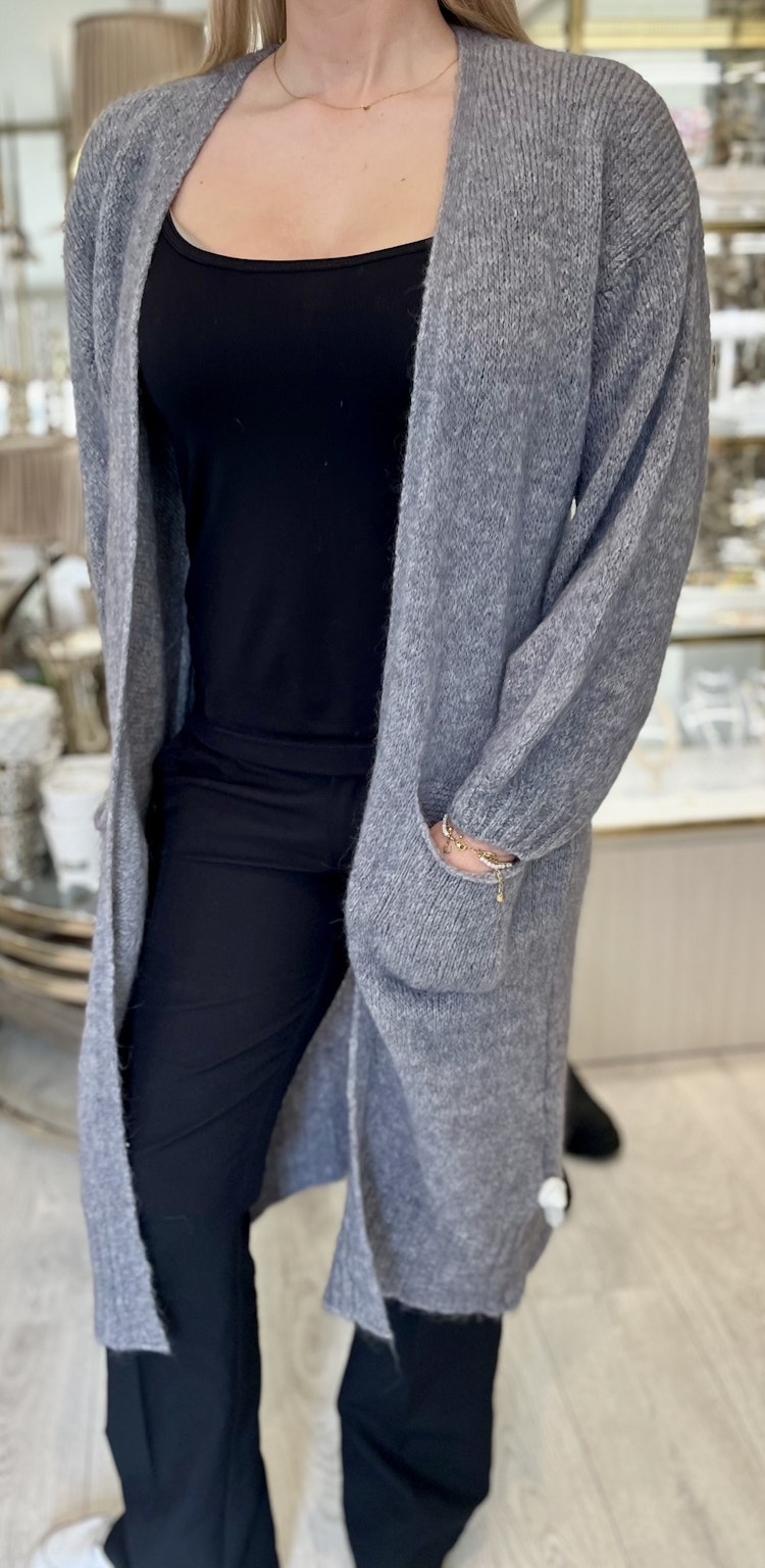 Lång cardigan grå