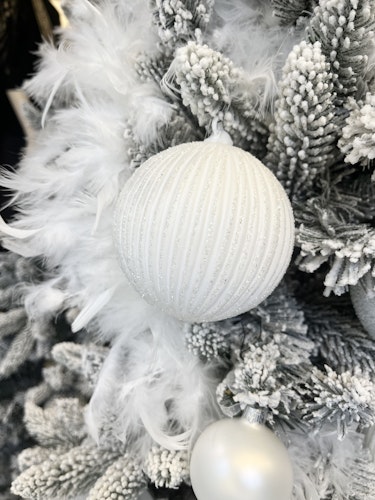 Julkula ribbad vit glitter 10cm