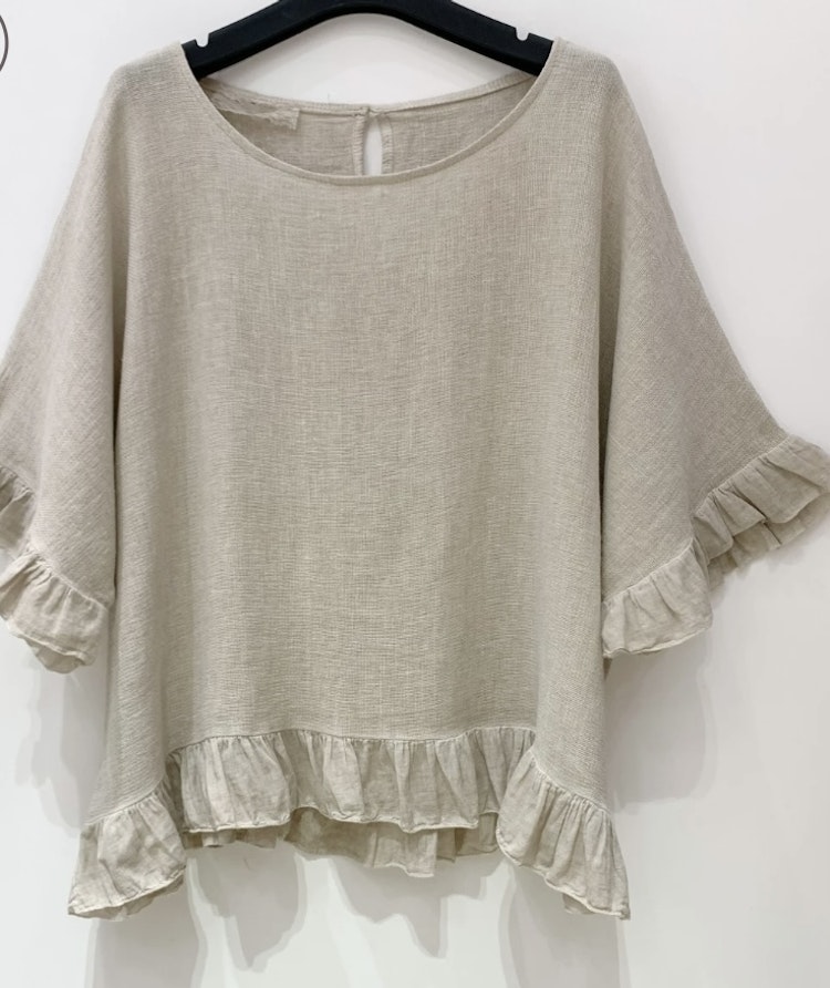 Linnetopp med volang beige
