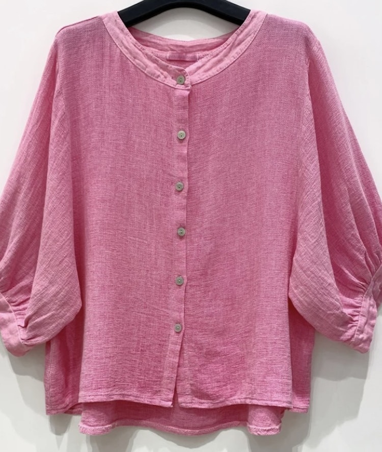 Linne/bomullsblus cerise