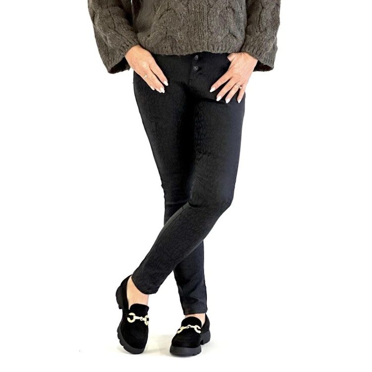 Place du jour fuskskinnbyxa svart leopard