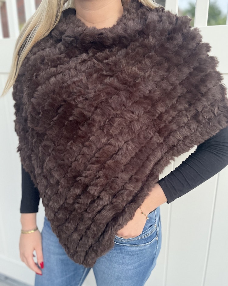 Fuskpäls poncho mörkbrun