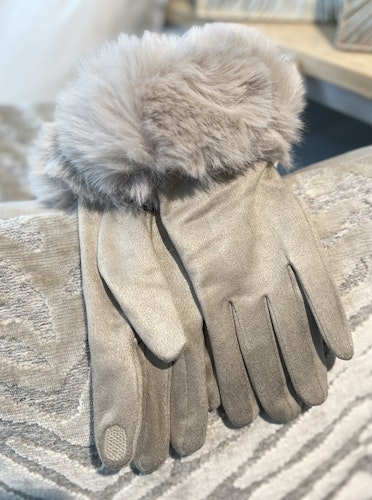 Handskar fuskpäls beige