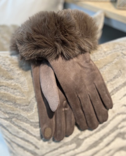 Handskar fuskpäls taupe
