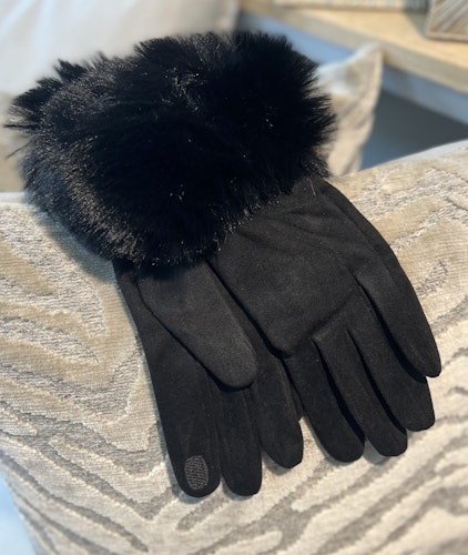 Handskar fuskpäls svart