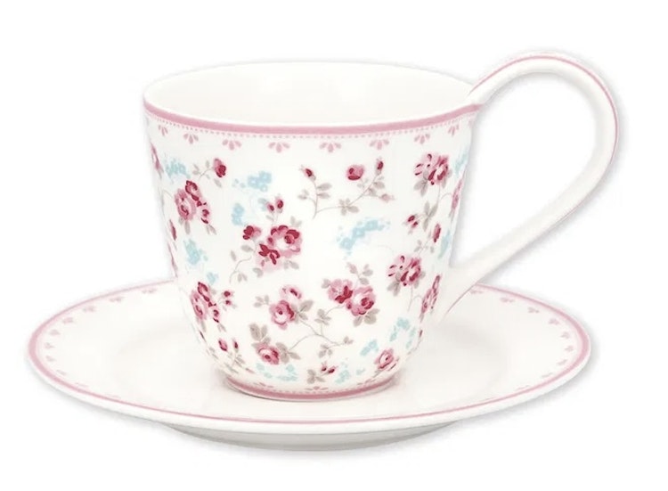 Greengate Cup & saucer Elsy white