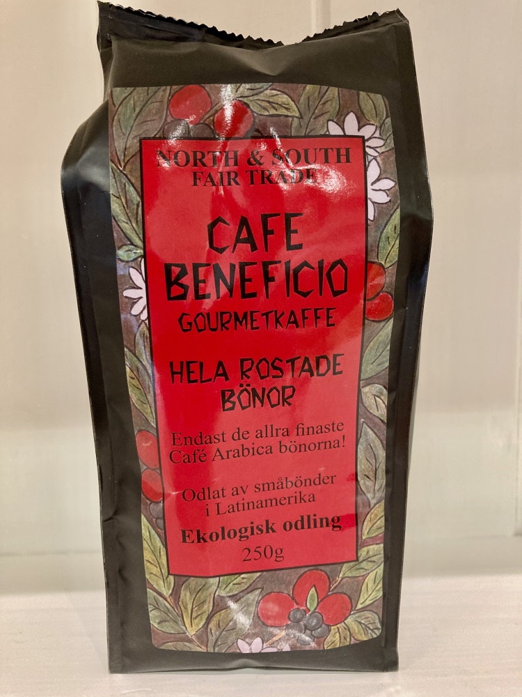 Cafe Beneficio gourmetkaffe /Hela rostade bönor/ ekologiskt, 250 g, Peru,  Bolivia, Ecuador - Världsbutiken Helsingborg