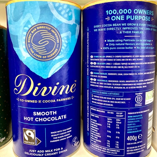 Divine drickchoklad 'Smooth hot chocolate', 25% kakao, 400 g, VEGANSK, Ghana