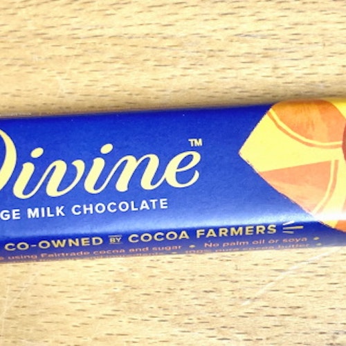 Divine mjölkchoklad med apelsinsmak, 35 g, Ghana