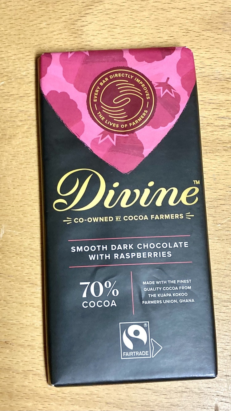 Divine mörk choklad 70% med hallon, 90 g, VEGANSK, Ghana