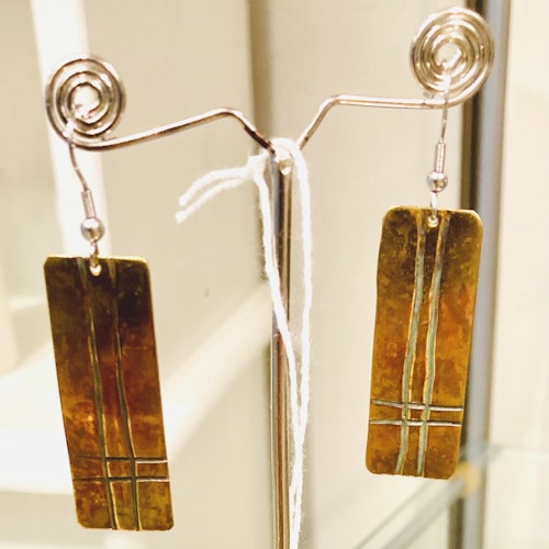 Örhängen, brons, krokar av kirurgiskt stål, 5,5 cm (inkl. krok)x2 cm, Chile
